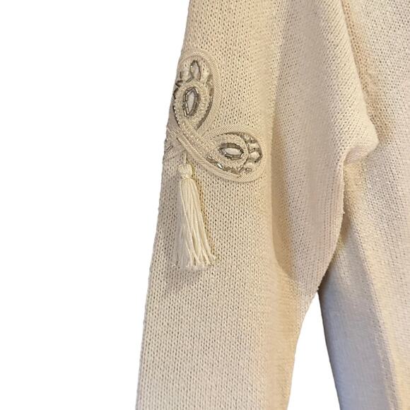 Vintage IB Diffusion Womens Medium Ivory Silk Sweater with Silver Beaded Front - Picture 5 of 8